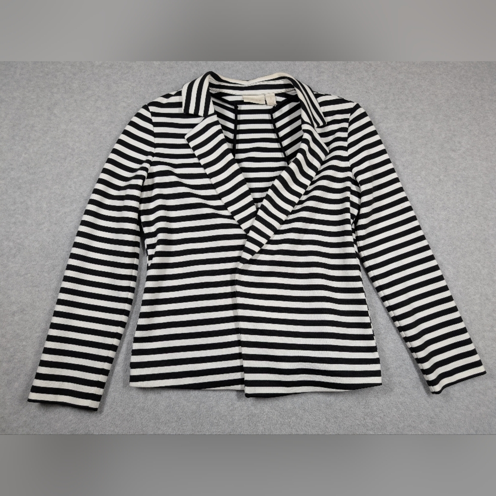 Chicos Size 1 Striped Black and White‎ Women Blazer
